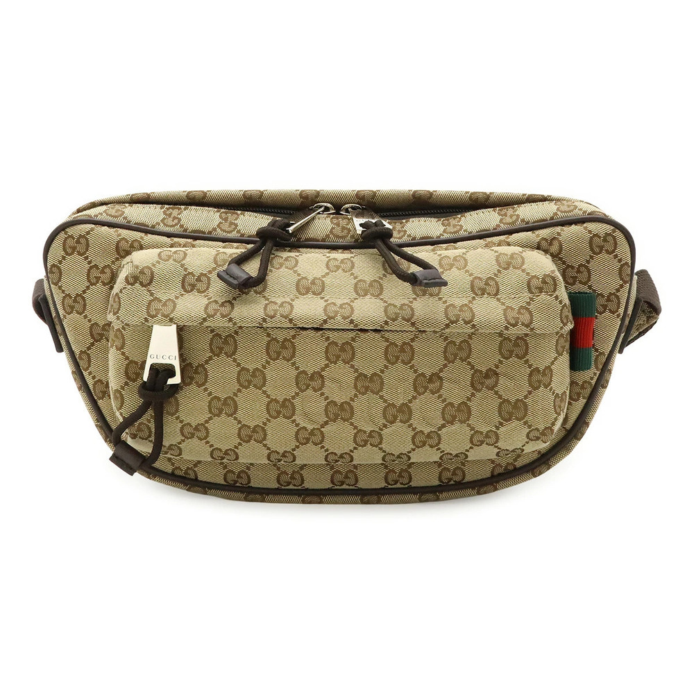 Gucci GG Canvas Sling Bag Body Waist Crossbody Beige Cream Dark Brown